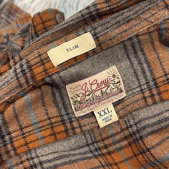 J. Crew Gray Orange Midweight flannel button front workshirt - Picture 2 of 9